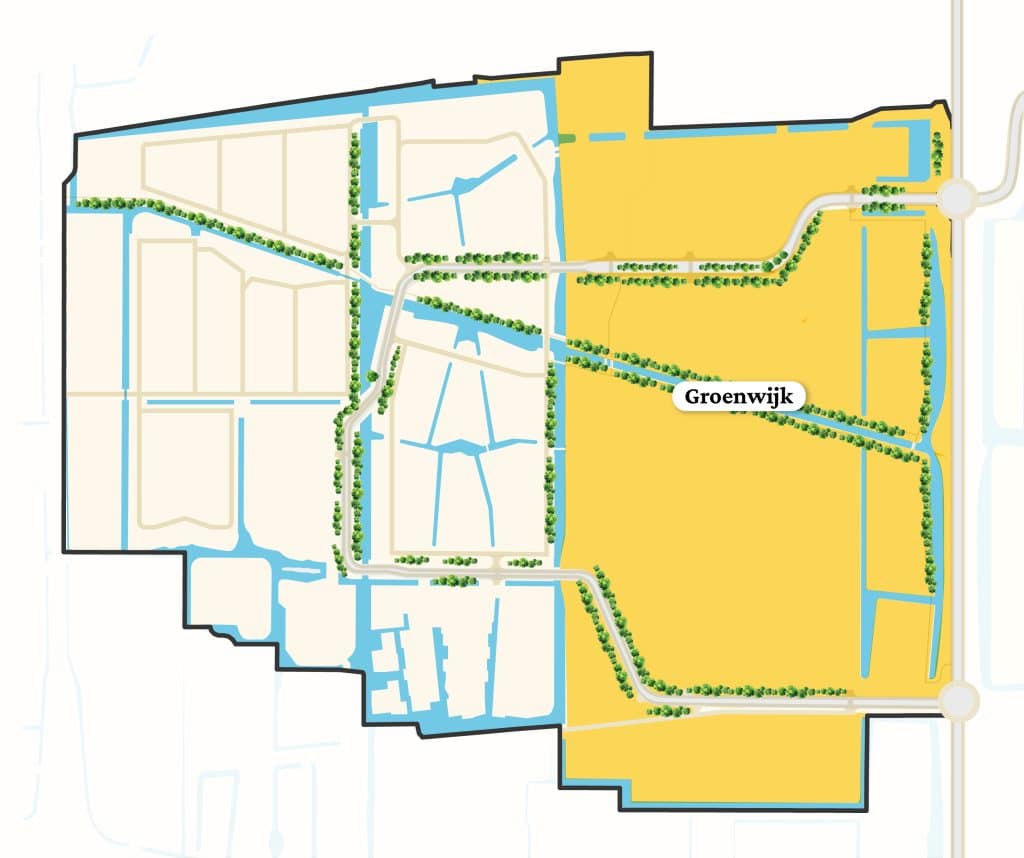 Tekening van Wilderszijde en uitgelicht is de wijk Groenwijk
