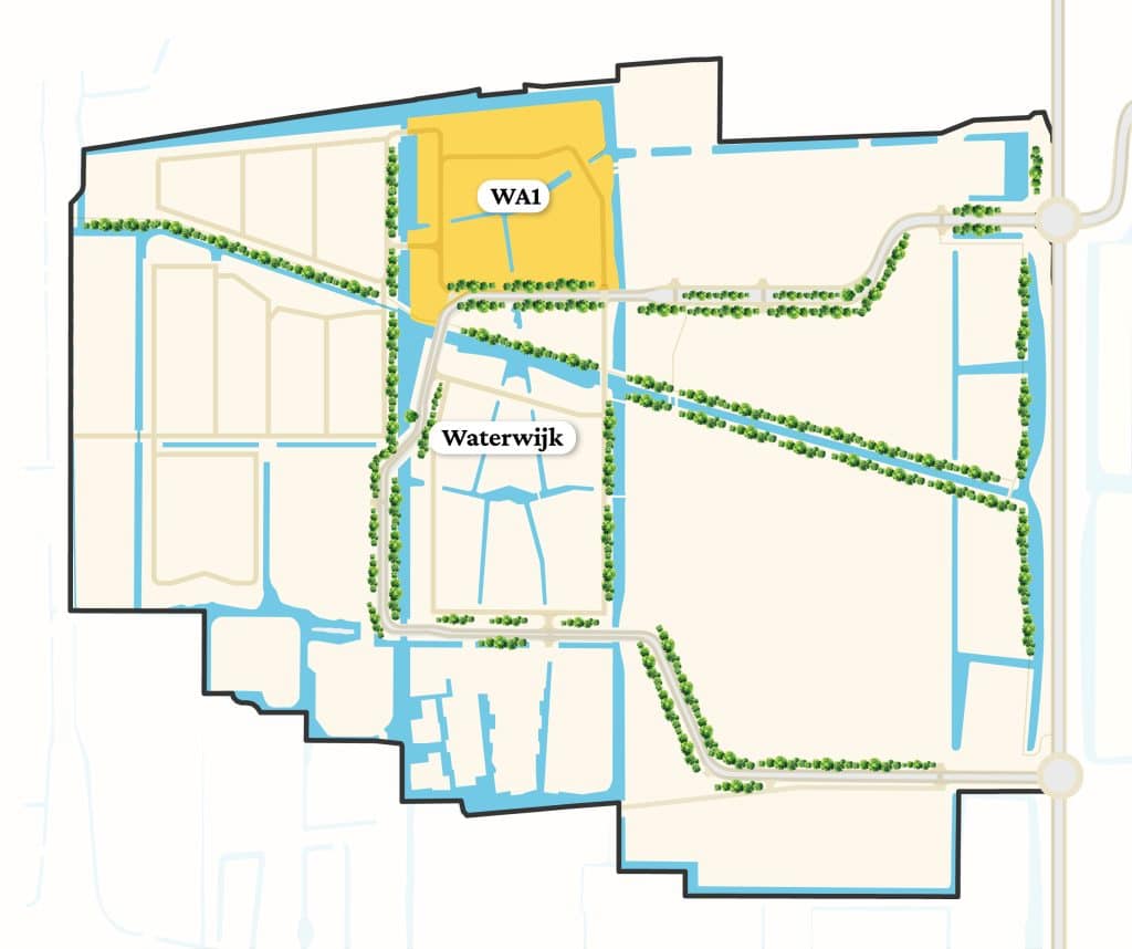 Tekening van bouwveld Waterwijk 1 (WA1)